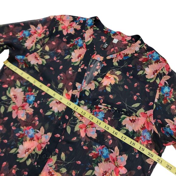 Kut from the Kloth Blouse Womens Large Black Floral Sheer Peasant Festival Boho - Picture 11 of 12